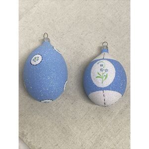Patricia Breen Egg Shaped Ornaments Christmas Easter Glitter‎ Forget Me Not EUC